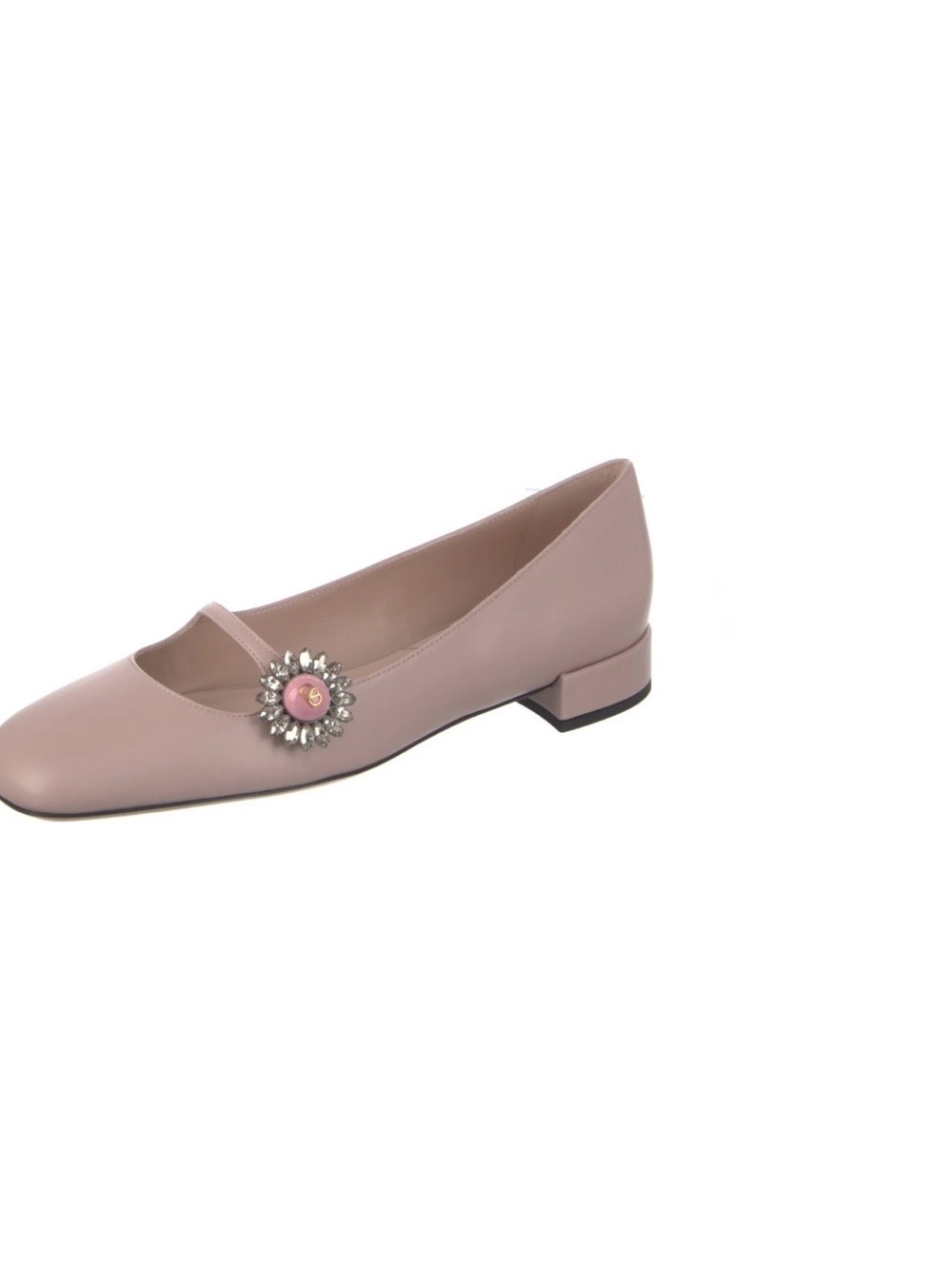 Valentino Garavani Blush Pink Mary Jane Flats with Jeweled Brooch